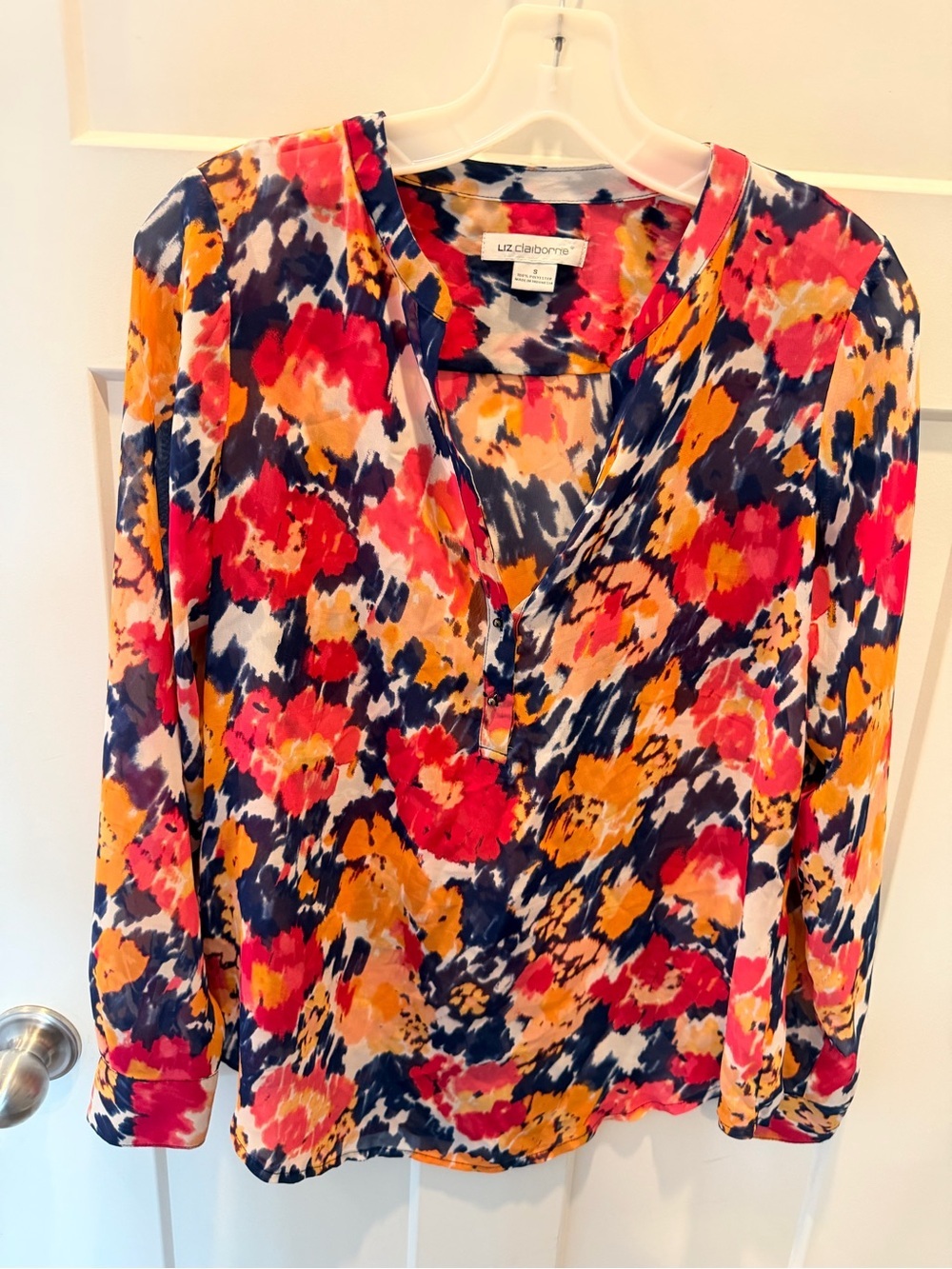 Liz Claiborne Watercolor Floral Long Sleeve Blouse Multicolor Small